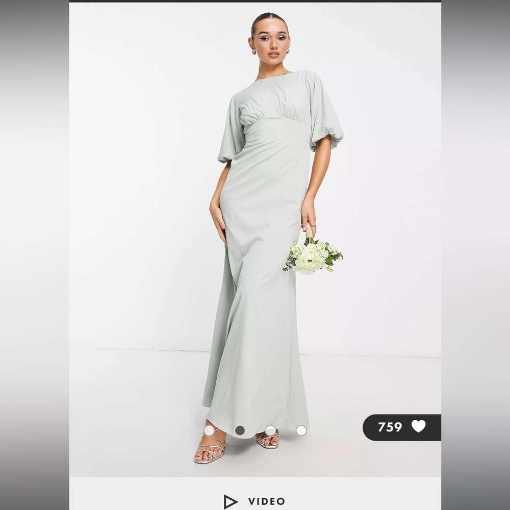 ASOS Maya Deluxe bridesmaid sage green modest sleeves formal maxi evening dress - Picture 2 of 4